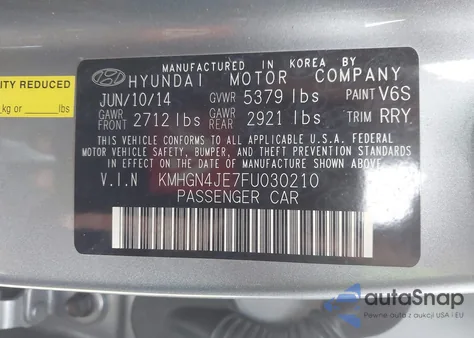 2015 Hyundai Genesis 3.8 из США, поврежденный, VIN KMHGN4JE7FU030210